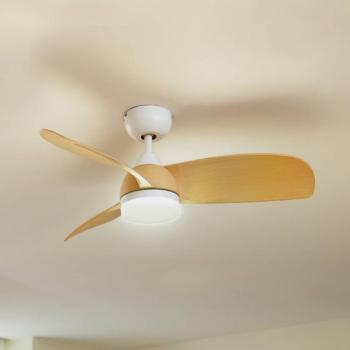 Lindby Enon LED mennyezeti ventilátor, fehér/fa színű, DC, csendes kép