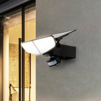 Lindby Naelin LED-es napelemes falilámpa, fekete, érzékelővel, IP44 kép