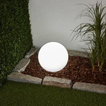 Lindby LED napelemes lámpa Lago, Ø 25 cm, gömb, földi tüske, fehér kép