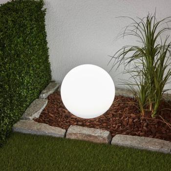 Lindby LED napelemes lámpa Lago, Ø 30 cm, gömb, földi tüske, fehér kép