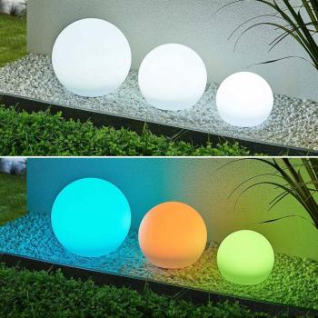 Lindby LED napelemes lámpák Lago, RGBW, 3 darabos szett, gömbök, földi kép