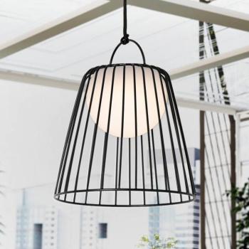 Lindby Levino LED-es akkumulátoros kültéri függesztett lámpa, fekete, fém kép