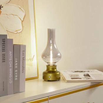 Lindby Maxentius LED-es újratölthető asztali lámpa, zöld, üveg, kép