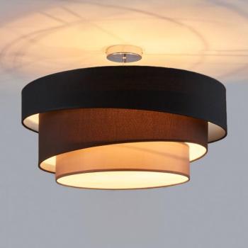 Lindby Melia mennyezeti világítás, fekete/barna, textil, Ø 56 cm kép