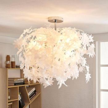 Lindby Maple mennyezeti lámpa, Ø 70 cm, króm, fehér, textil kép