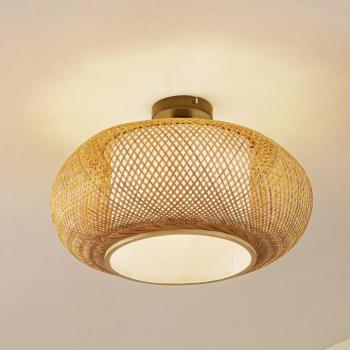 Lindby mennyezeti lámpa Romaine, bambusz, natúr/fehér, Ø 50 cm kép