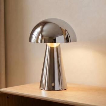 Lindby Nevijo LED tölthető asztali világítás, króm, Ø20 cm, USB, kép