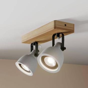 Lindby Spot Mitis, 30 cm, 2-lámpás, szürke, fa, beton, GU10 kép