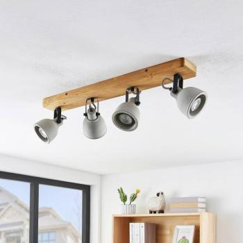 Lindby Spot Mitis, 70 cm, 4 lámpás, szürke, fa, beton, GU10 kép