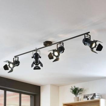 Lindby Tilen mennyezeti spotlámpa, 4 lámpás, fekete, fém, 125cm kép