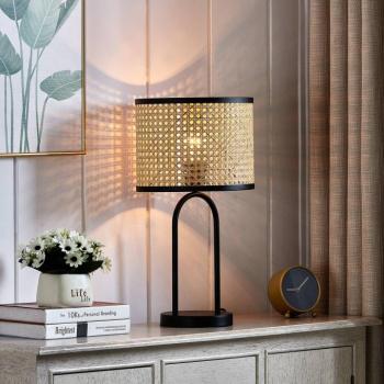 Lindby Yaelle asztali lámpa, 50 cm magas, rattan, fekete, E27 kép