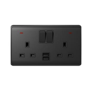 LONDON DOUBLE SOCKET 2P BUTTON SWITCH NEON+USB AN kép