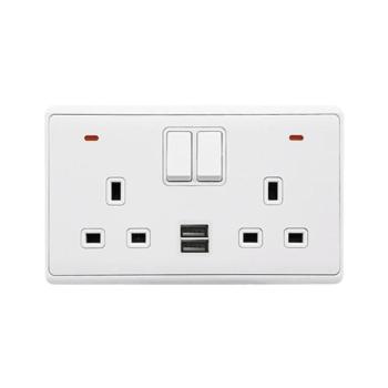 LONDON DOUBLE SOCKET 2P BUTTON SWITCH NEON+USB WH kép