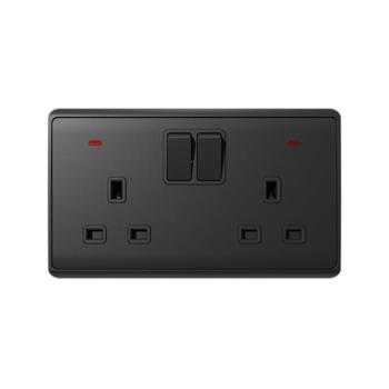 LONDON DOUBLE SOCKET WITH 2P BUTTON SWITCH NEON AN kép