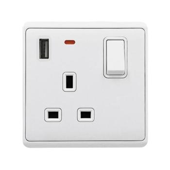 LONDON SINGLE SOCKET 2P BUTTON SWITCH NEON+USB WH kép