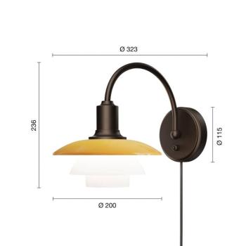 Louis Poulsen PH 2/2 fali lámpa, kinyúlás 32 cm, borostyánszínű/fehér kép