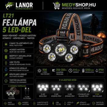 LT21 fejlámpa 5 LED-del – fekete (LT21)