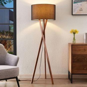 Lucande Auriane állólámpa, háromlábú, fekete, szövet, 160 cm kép