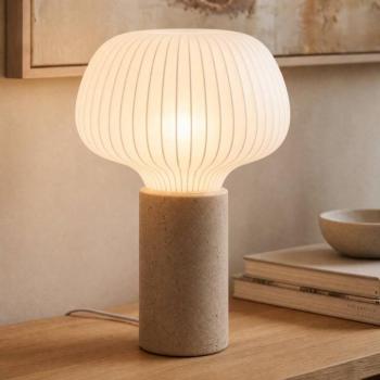 Lucande Eloise asztali világítás, 42 cm, fehér, textil/beton, E27 kép