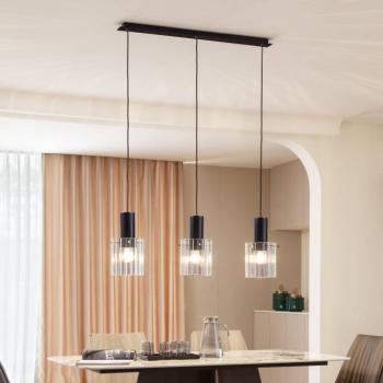 Lucande függőlámpa Eirian, 90 cm, 3-as lámpa, fekete, üveg kép