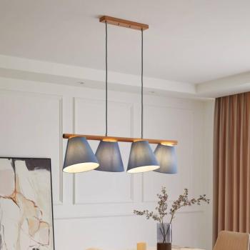 Lucande függőlámpa Jinda, kék, fa, szövet, 120 cm, E27 kép