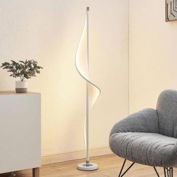 Lucande LED állólámpa Edano, 154 cm, fehér, textil, fényerőszabályzóval, kép