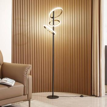 Lucande LED állólámpa Madu, fekete, fém, 160 cm, fényerőszabályzóval, kép