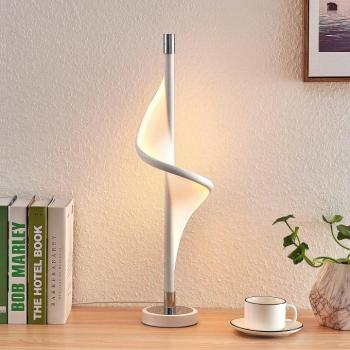 Lucande LED-es asztali lámpa Edano, 60 cm, fehér, textil, fényerőszabályzó kép