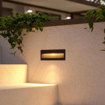 Lucande LED beépíthető fali lámpa Loya, 23 x 8 cm, szürke, IP54 kép