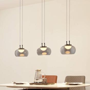 Lucande LED-es függőlámpa Dain, 3-lámpás, füstszürke, üveg kép