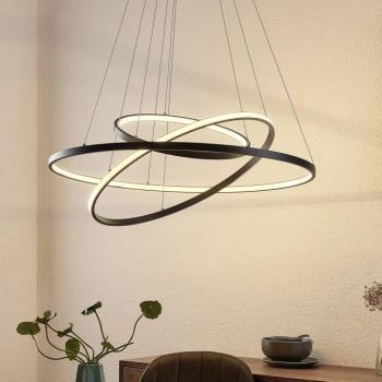 Lucande LED függő világítás Ezana, fekete, fém, Ø 80 cm kép