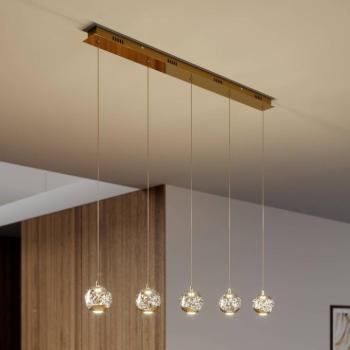 Lucande LED-es függőlámpa Hayley, 96 cm, 5 lámpás, arany, üveg kép