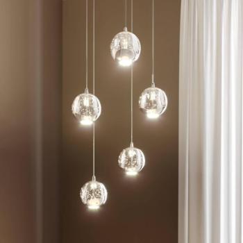 Lucande LED-es függőlámpa Hayley, Ø 30 cm, 5 lámpás, króm, üveg kép
