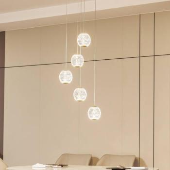 Lucande LED-es függőlámpa Ismenia, 5 lámpás, sárgaréz, akril kép