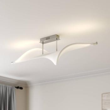 Lucande LED-es mennyezeti lámpa Edano, 122 cm, fehér, textil, fényerőszabályzó kép