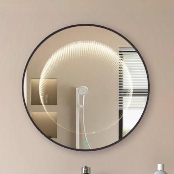 Lucande LED-es végtelen tükör Emire, fekete, alumínium, CCT, IP44 kép