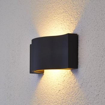 Lucande LED fali világítás Jace, antracit, fém, 28cm, IP54 kép