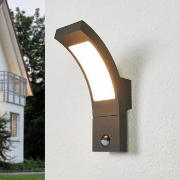 Lucande LED kültéri fali lámpa Juvia, érzékelő, 27 cm, szürke, IP54 kép