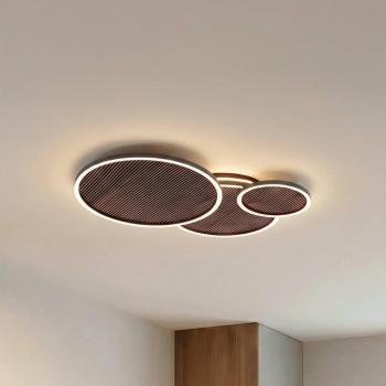 Lucande LED mennyezeti világítás Orven, fekete/fa, 80 cm, dimmelhető kép