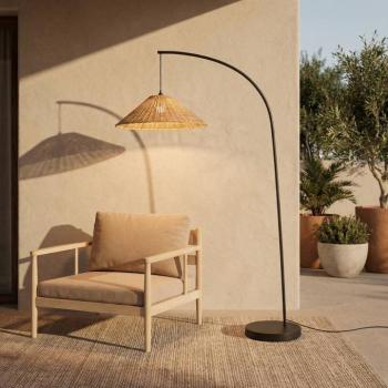 Lucande Taniola kültéri állólámpa, kúpos, rattan, 195 cm, IP44 kép