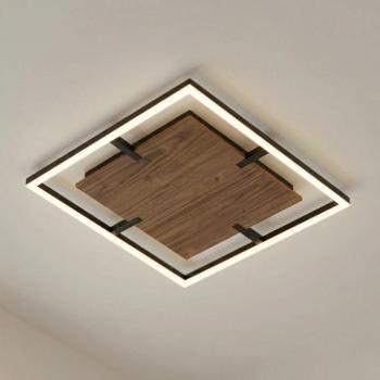 Lucande Vectra LED mennyezeti világítás, 50 x 50 cm, fa, dimmelhető kép