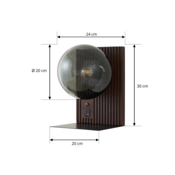 Lucande Veloura fali világítás, magasság 30 cm, üveg, fa, USB kép