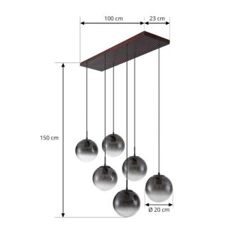 Lucande Veloura lógó világítás, 6 izzós, 100 cm, üveg, fa kép