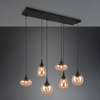 Lumina függőlámpa, 6 lámpás, fekete/borostyán, üveg kép