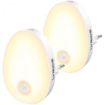 Lyridz LED meleg éjszakai fény, mozgásérzékelős, 2db, EU konnektoros, fehér kép