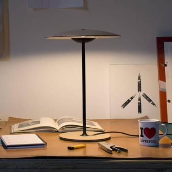 MARSET Ginger S LED asztali lámpa Ø32cm tölgy/fehér kép