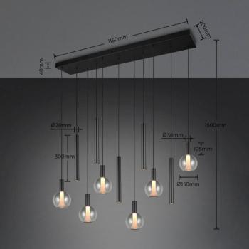 Melaro LED lógó lámpa, hossza 120 cm, fekete, fém/üveg, 11 izzós kép