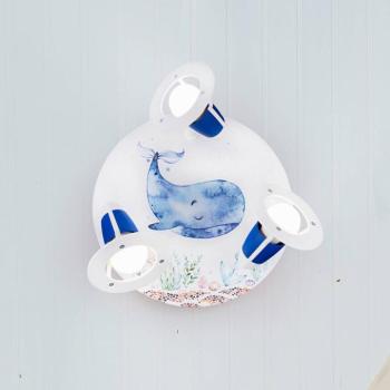 Mennyezeti csillár Paul Pottwal, fehér-kék, Ø 29 cm, 3-lángos, 3 lángú kép