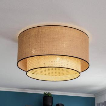 Boho mennyezeti lámpa, barna/fa/fekete, 60 cm átmérőjű, textil/rattan kép
