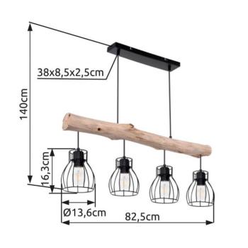 Mina függőlámpa, 83 cm hosszú, fekete/barna, 4 lámpás. kép